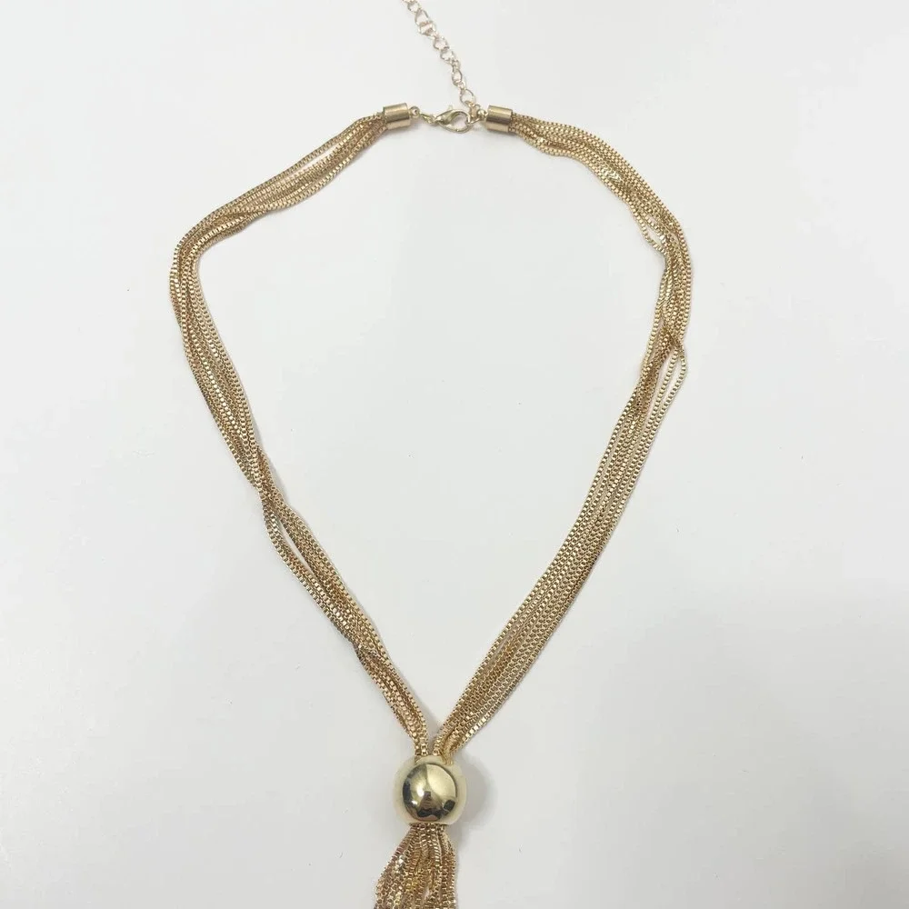 NEW Tassel Choker Necklace Ball Decor Twisted Snake Chain Lobster Claw - Picture 8 of 12